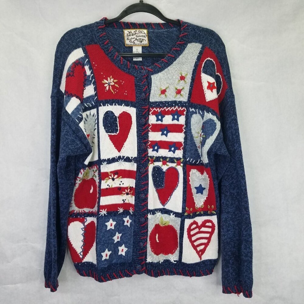 Heirloom Collectibles Cardigan Sweater Women M America USA Teacher Patriotic VTG